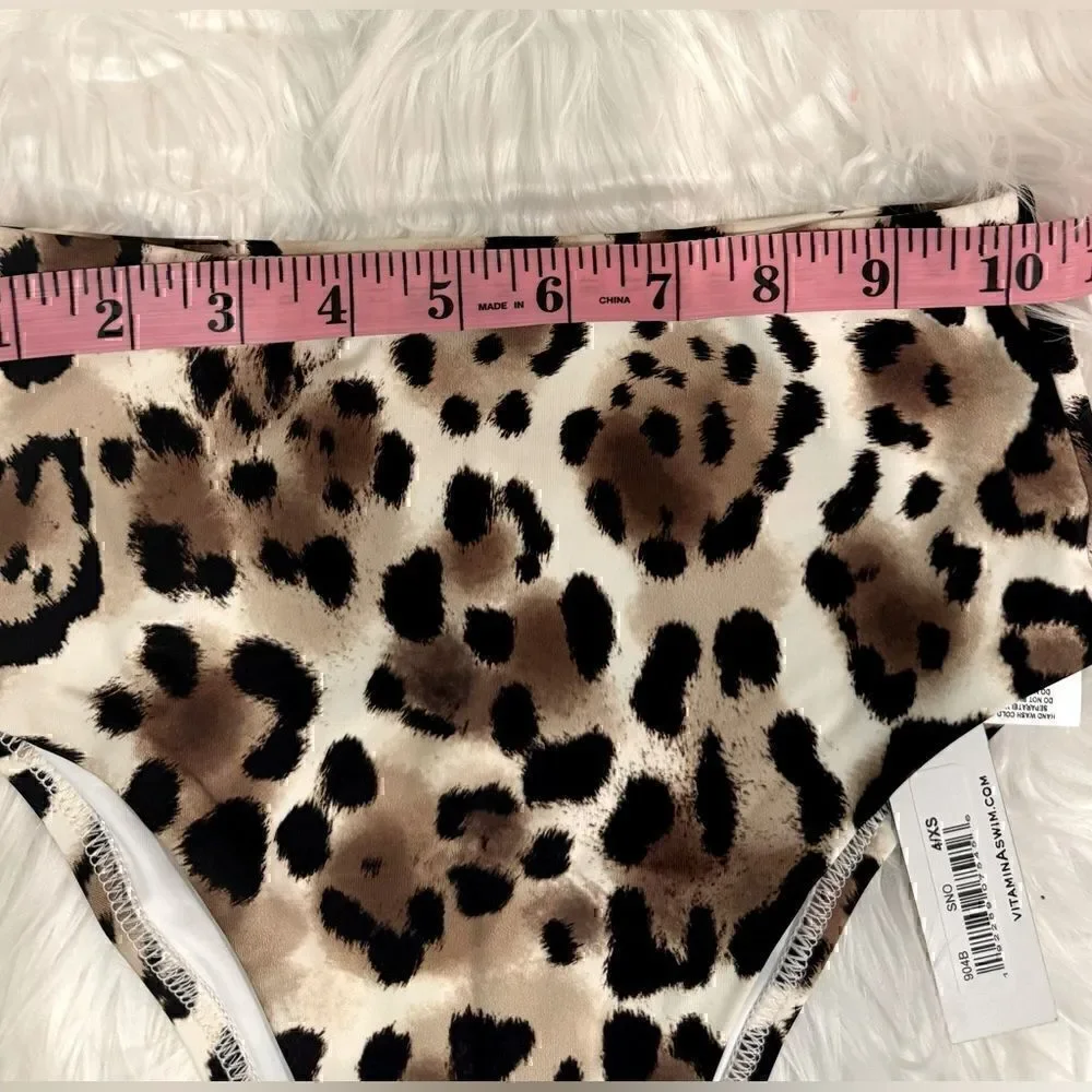 NWT Vitamin A Barcelona High Waist Full Cut Bottom in Snow Leopard Size XS